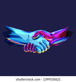 Artificial intelligence handshake with human. Industrial 4.0 Cyber Physical Systems concept, robot & human. Partnership with an Artificial intelligence robot 
