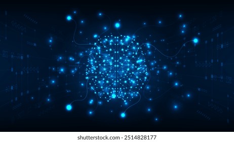 Conceito de hardware de inteligência artificial. Dando conexão holograma cérebro. Fundo abstrato da tecnologia.