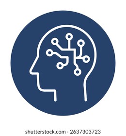 Artificial intelligence head in blue circle icon illustration element