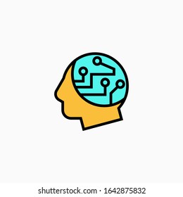 Artificial intelligence head & brain icon. Vector AI technology concept symbol or design element in flat style.