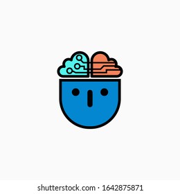 Artificial intelligence head & brain icon. Vector AI technology concept symbol or design element in flat style.