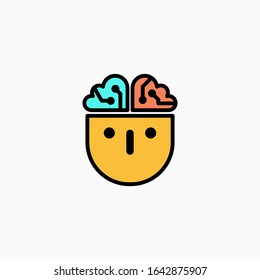Artificial intelligence head & brain icon. Vector AI technology concept symbol or design element in flat style.