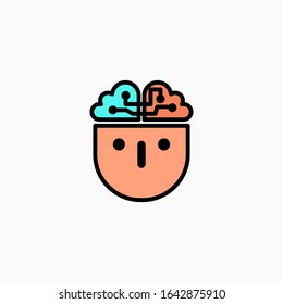 Artificial intelligence head & brain icon. Vector AI technology concept symbol or design element in flat style.