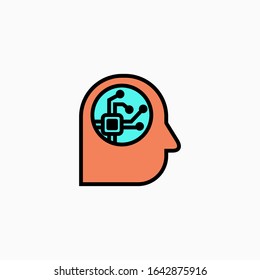 Artificial intelligence head & brain icon. Vector AI technology concept symbol or design element in flat style.