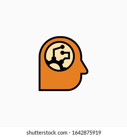 Artificial intelligence head & brain icon. Vector AI technology concept symbol or design element in flat style.