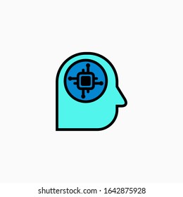 Artificial intelligence head & brain icon. Vector AI technology concept symbol or design element in flat style.