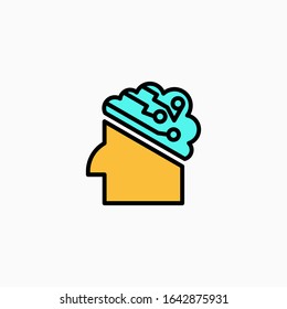 Artificial intelligence head & brain icon. Vector AI technology concept symbol or design element in flat style.