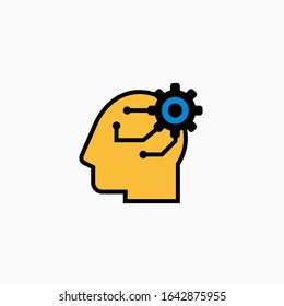 Artificial intelligence head & brain icon. Vector AI technology concept symbol or design element in flat style.