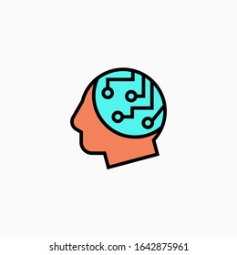 Artificial intelligence head & brain icon. Vector AI technology concept symbol or design element in flat style.