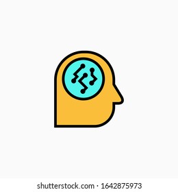 Artificial intelligence head & brain icon. Vector AI technology concept symbol or design element in flat style.