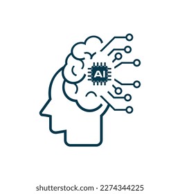 Artificial intelligence head icon vector, AI icon vector design, used in Ai Concepts, artificial intelligence icon