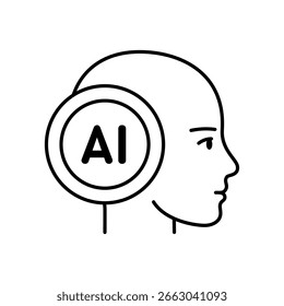 Ícone da linha de cabeçalho de inteligência artificial. AI cérebro digital para tecnologia e conceito de inovação. Ilustração de contorno de vetor
