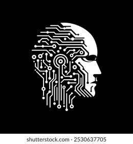 Inteligencia artificial cabeza logo Vector. Emblema humano del cerebro. Icono del arte de la IA