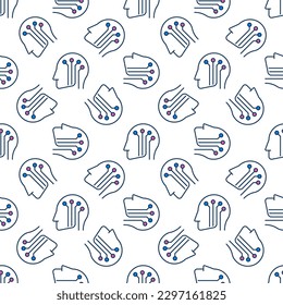 Artificial Intelligence Head vector AI concept colored seamless pattern