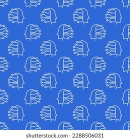 Artificial Intelligence Head vector Technology concept blue line seamless pattern