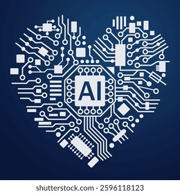 Artificial intelligence heart line style. Machine learning design. AI Smart network digital technology blue background. Vector illustration