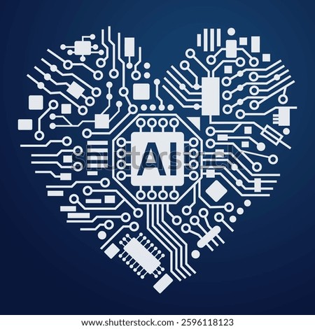 Artificial intelligence heart line style. Machine learning design. AI Smart network digital technology blue background. Vector illustration