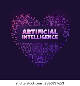 Artificial Intelligence Heart purple outline banner. AI concept heart-shaped illustration with dark background