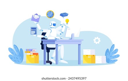 Artificial intelligence to help productivity. Business automation. AI robot help multitask. Innovation technology for work efficiency. Automation or robotic assistance