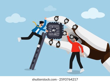 Artificial intelligence helping business and teamwork collaboration. AI automation technology, innovation enhances employee development, assistant for improvement concept.