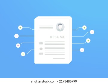 Artificial intelligence in hiring concept. AI in HR human resource management illustration. Robot scans CV of potential employees, analyzes, grades various skills listed in resume. HR automation icon