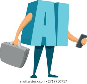 Inteligência artificial segurando uma mala e smartphone
