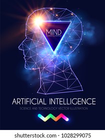 Artificial Intelligence. Human Consciousness. Mind Process. Human and Robot. Scientific Digital Design Template. Personality. Vector illustration