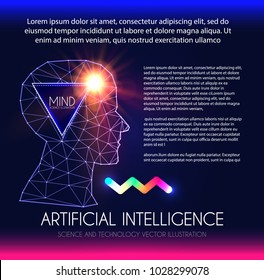 Artificial Intelligence. Human Consciousness. Mind Process. Human and Robot. Scientific Digital Design Template. Personality. Vector illustration