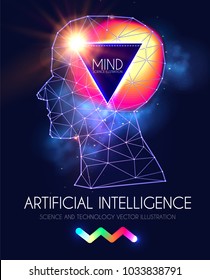 Artificial Intelligence. Human Consciousness. Mind Process. Human vs Robot. Scientific Digital Design Template. Personality. Vector illustration
