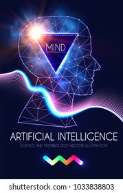 Artificial Intelligence. Human Consciousness. Mind Process. Human vs Robot. Scientific Digital Design Template. Personality. Vector illustration
