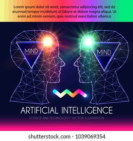 Artificial Intelligence. Human Consciousness. Mind Process. Human vs Robot. Scientific Digital Design Template. Personality. Vector illustration
