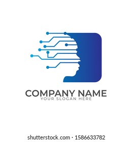 Artificial intelligence and human face logo template. Circuits electronics grid and communications vector design. Technology CPU Mind illustration