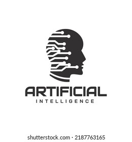Artificial intelligence and human face logo template. Grid electronic circuit and communication vector design. Technology Illustration vector illustration