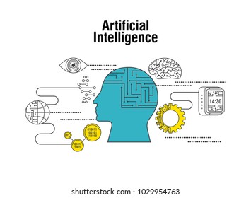 artificial intelligence human head brain world gear connection