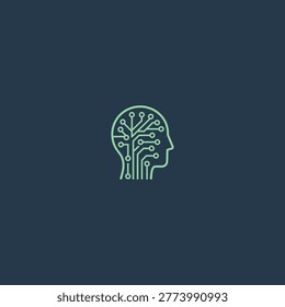 Artificial intelligence human head circuit board icon - technology and machine learning concept