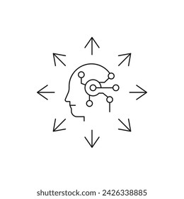 Artificial intelligence. Human head with multi-directional arrow icon line style isolated on white background. Vector illustration