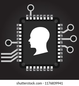 Artificial intelligence. Human head outline with circuit board inside. Technology and engineering concept. 3D Rendering
