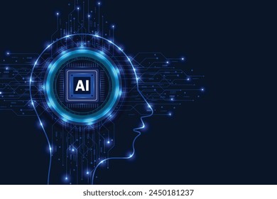 Artificial intelligence. Human head outline with circuit board inside. Technology and engineering concept