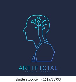 Artificial Intelligence Human Logo Machine Learning Concept. Vector Icon Artificial Intelligence, Logotype, Symbol, Sign.