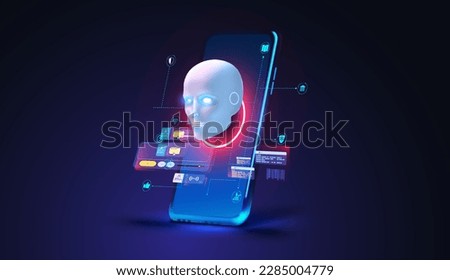 Artificial intelligence in humanoid head. Generative bot for creating ideas, editing, searching for questions. Internet technology. Information technology. Robotics chatterbot smart robotic ai