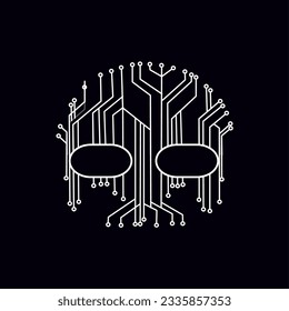 La inteligencia artificial en la cabeza humanoide con red neural piensa. AI con Digital Brain está aprendiendo a procesar grandes datos, información de análisis. Cara de mente cibernética. Tecnología.vector