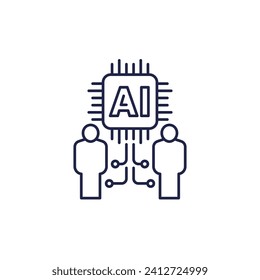Icono de línea de inteligencia artificial y humanos