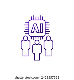 Artificial Intelligence and humans line icon on white