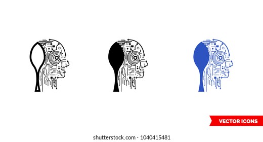 Artificial intelligence icon of 3 types: color, black and white, outline. Isolated vector sign symbol.