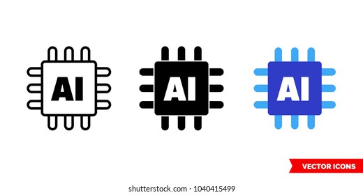 Artificial intelligence icon of 3 types: color, black and white, outline. Isolated vector sign symbol.