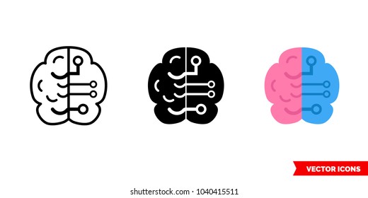 Artificial intelligence icon of 3 types: color, black and white, outline. Isolated vector sign symbol.