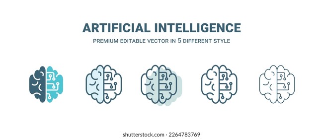 artificial intelligence icon in 5 different style. Outline, filled, two color, thin artificial intelligence icon isolated on white background. Editable vector can be used web and mobile
