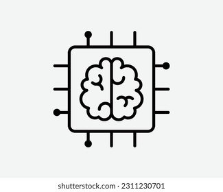 Icono de inteligencia artificial. AI Brain Computer Chip Circuit Procesador Tecnología de CPU Signo Símbolo de imagen de arte negro Ilustración Clipart Vector EPS