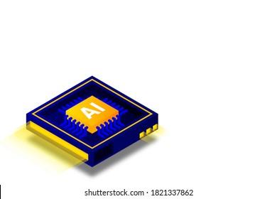 Artificial intelligence icon AI, chip brain, quantum computing, cpu, isometric cloud computing concept, data mining, isometric, neural network, machine programming, vector illustrator.