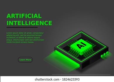 Künstliche Intelligenz Symbol AI, Chip Gehirn, Quantencomputer, cpu, isometrisches Cloud Computing Konzept, Data Mining, isometrisch, neuronales Netzwerk, maschinelle Programmierung, Vektorgrafik.